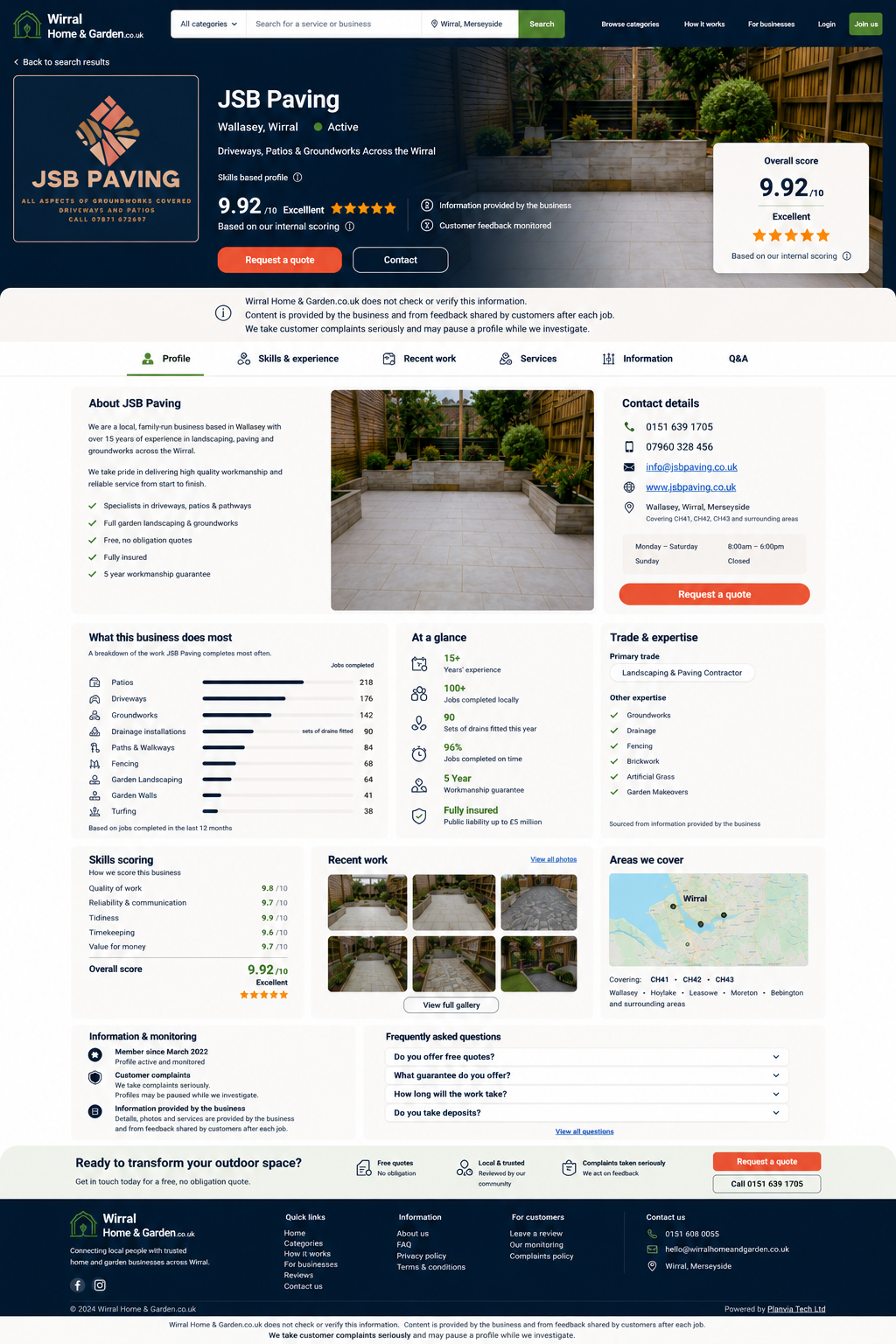 Sample Southport Home & Garden trade profile page